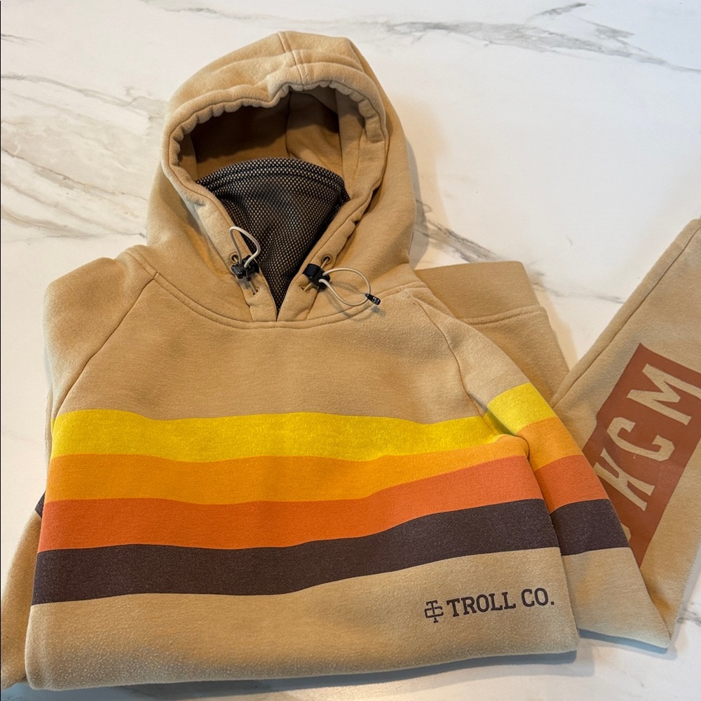 Men's Tan Hoodie with Multicolor Stripes